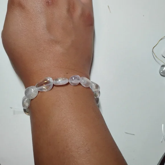 Women’s Semi-Precious Clear Beaded Stretch Bracelet – Adjustable - Picture 3 of 4